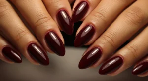 Burgundy almond nails classy look on dark skin