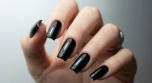 Glossy Black Square Nails
