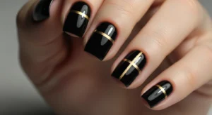Black Nails with Gold Line