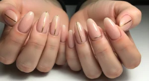 Gold Accent Line Nails