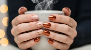 Gold and copper nail designs for Thanksgiving elegant nails