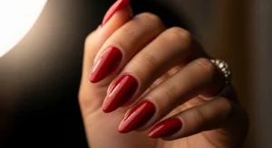 Red almond nails classic bold look on Black women