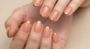 Nude Nails with Gold Cuticle Detail