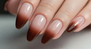 Brown ombre nails fall gradient Thanksgiving nail idea