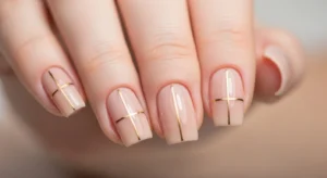 Square Nails with Gold Lines