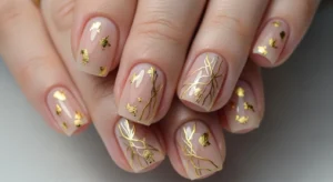 Nude Nails with Gold Details