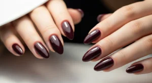 Burgundy Nails with Micro Glitter