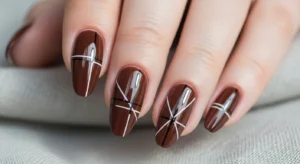 Brown Nail Art with Minimal Lines
