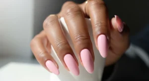 Soft pink almond nails for dark skin natural everyday manicure