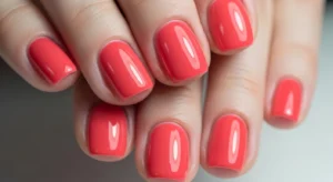 Glossy Coral Short Nails