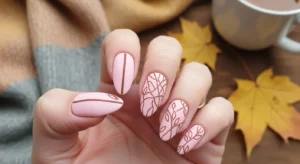 Pink and brown nail design Thanksgiving nails