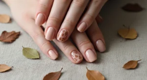 Leaf nail art Thanksgiving fall nail design