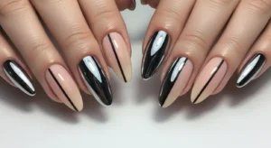 Half chrome half matte nail design with clean split look