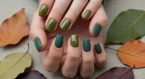 Olive and forest green nail ideas for fall and Thanksgiving