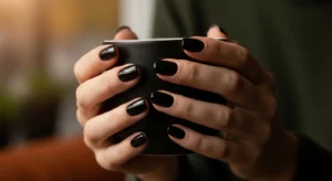 Short Glossy Black Nails