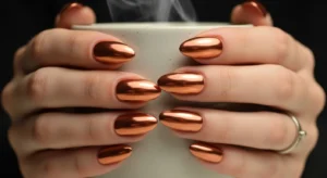 Copper nails Thanksgiving metallic nail idea