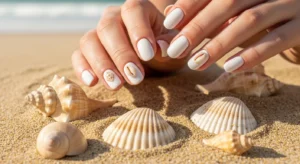 White Nails + Shell Detail
