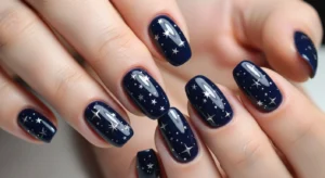 Navy Nails with Star Accent