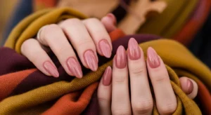 Dusty rose nails soft fall Thanksgiving nail idea