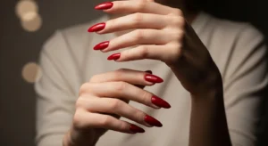 Deep Red Almond Nails