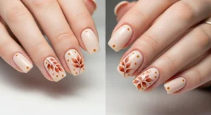 Beige and Brown Color Block Nails