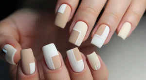 Neutral Color Block Square Nails