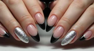  black french glitter nails