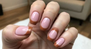 Pink and brown winter nails stylish nail combo