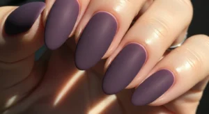 matte purple nails with soft non glossy finish for modern and minimal nail look