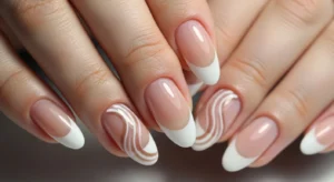 french tip nails with swirl design for creative and trendy manicure