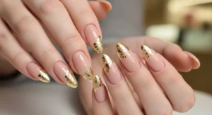 Gold foil nails elegant homecoming nail design