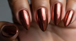 Copper nails winter metallic nail idea