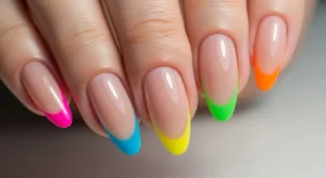 french tip nails with color outline for modern contrast design