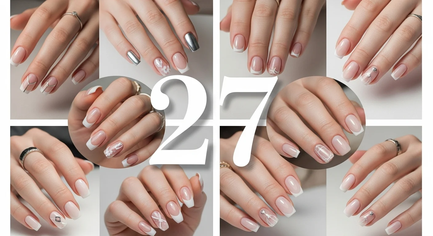27 different types of nails including natural, acrylic, gel, dip powder, and press-on nails shown with various nail designs and finishes for choosing the best manicure style