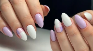 lavender and white nails combination creating fresh and minimal manicure style