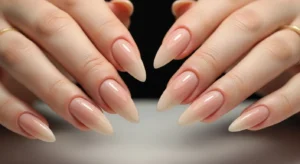 almond nail shape with tapered tips that make fingers look longer and slimmer