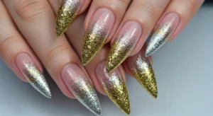 glitter french tip acrylic nails with subtle sparkle for festive manicure
