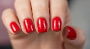 red glossy nails