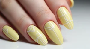 yellow line art nails