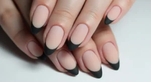 matte nude black french nails