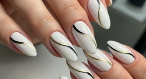 white line art nails
