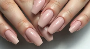 long natural nails with strong growth and polished glossy finish