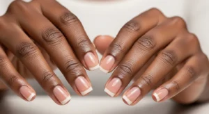 Clear glossy nails natural nail look on dark skin