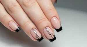 black line art nails