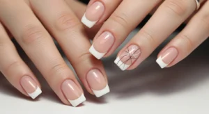 french tip nails with line art for modern minimal manicure