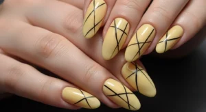 yellow black line nails