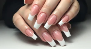 short square french acrylic nails for neat and everyday manicure