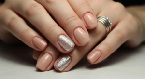 nude glitter nails