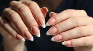 glossy french tip acrylic nails for polished and shiny manicure