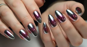 chrome nails with mirror like metallic shine for bold modern manicure